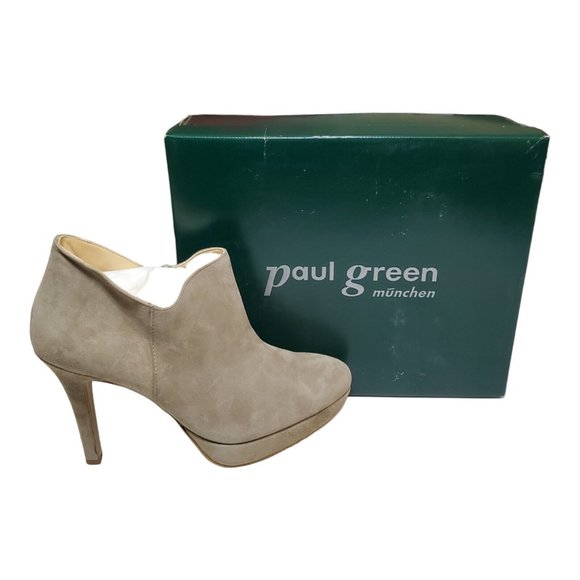 Paul Green Shoes - NEW Paul Green Astaire Suede Platform Ankle Bootie High Heel Taupe Size US 9